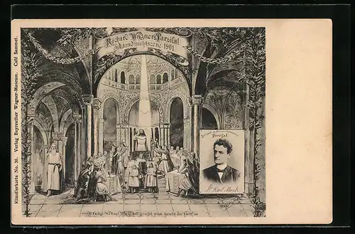 Künstler-AK Bayreuth, Parsifal, Abendmahlszene 1901