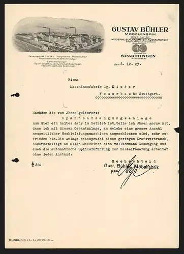 Rechnung Spaichingen 1929, Gustav Bühler Möbelfabrik, Rechnung an Maschinenfabrik gg. Keifer, Blick auf das Werksgelände