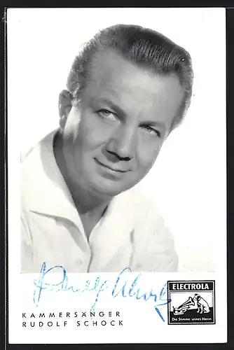 AK Opernsänger Rudolf Schock im Hemd posierend, mit original Autograph