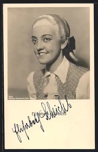 AK Opernsängerin Elisabeth Scheichl mit gepunkteter Bluse, mit original Autograph