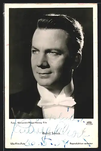 AK Opernsänger Rudolf Schock mit weisser Fliege, mit original Autograph