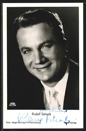 AK Opernsänger Rudolf Schock im Anzug, mit original Autograph