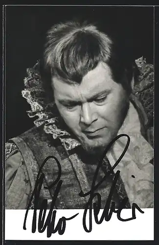 AK Opernsänger Peter Schreier mit grossem Kragen, mit original Autograph