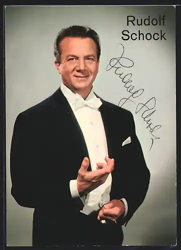 AK Opernsänger Rudolf Schock im Frack, mit original Autograph
