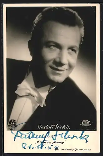 AK Opernsänger Rudolf Schock in dem Film König der Manege, mit original Autograph