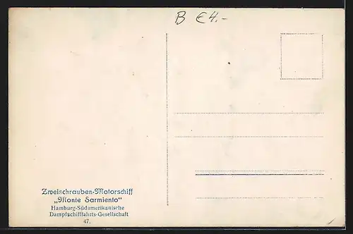 AK Zweischrauben-Motorschiff Monte Sarmiento der Hamburg-Südamerikanischen Dampfschiffahrts-Gesellschaft