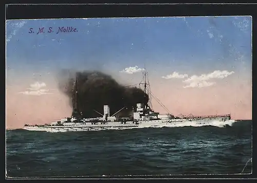 AK S. M. S. Moltke unter Volldampf