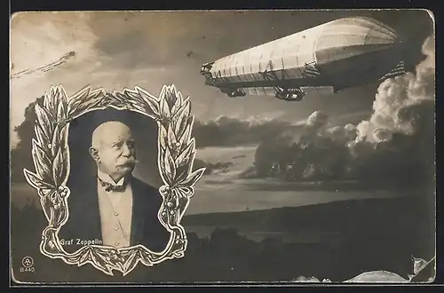 AK Portrait Graf von Zeppelin, Luftschiff