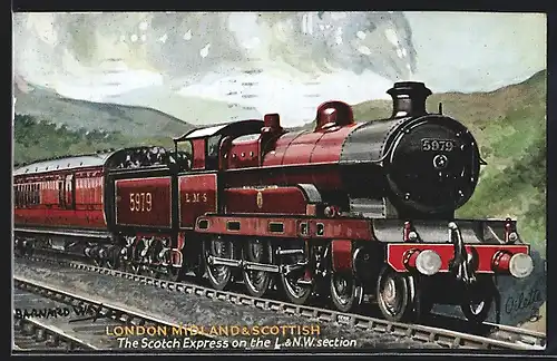 Künstler-AK The Scotch Express No 5979 Frobisher, englische Eisenbahn