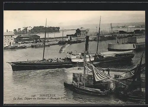 AK Honfleur, Le Port, Départ du Steamer Francois Ier