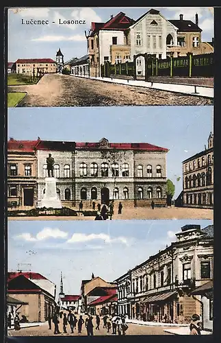 AK Lucenec, Strassenansichten, Platz mit Denkmal