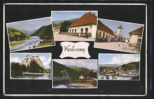 AK Kralovany, Strassenpartie mit Kirche, Burg und Brücke