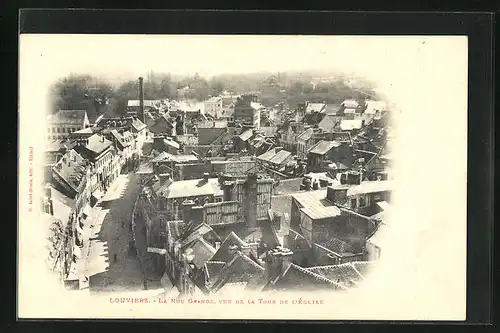 AK Louviers, la Rue Grande, vue de la Tour de l'Église