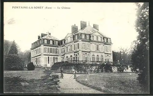 AK Fontaine-la-Sorèt / Eure, Le Chateau, Gärtner vor dem Schloss