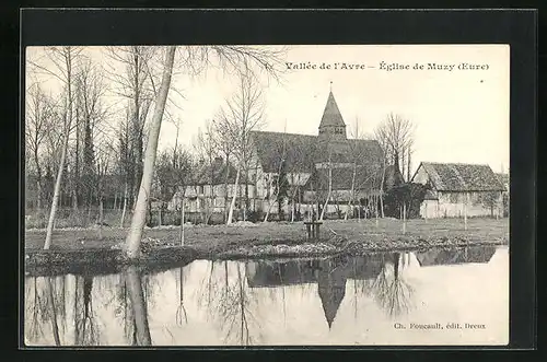 AK Muzy, L`Eglise, Blick über den Fluss zur Kirche