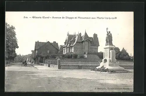 AK Gisors, Avenue de Dieppe et Monument aux Morts
