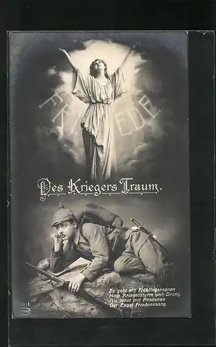 AK Des Kriegers Traum, Frau mit erhobenen, Es geht ein Frühlingsraunen..., Friedensbewegung