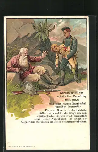 AK Soldat trägt einen Verwundeten, Erinnerung an den unheilvollen Burenkrieg 1900-1901