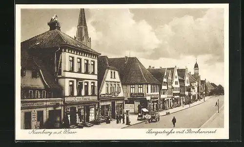 AK Nienburg a. d. Weser, Langestrasse mit Storchennest