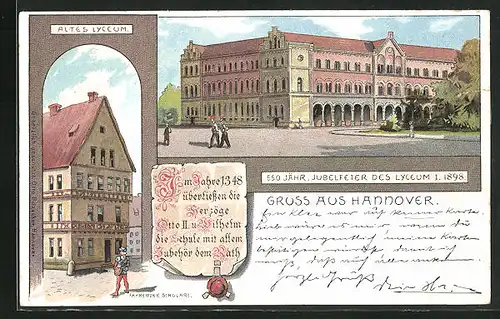 Lithographie Hannover, 550 jähr. Jubelfeier des Lyceum 1898, Altes Lyceum