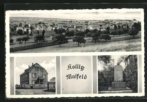 AK Kollig-Maifeld, Pfarrhaus, Kriegerdenkmal, Ortsansicht