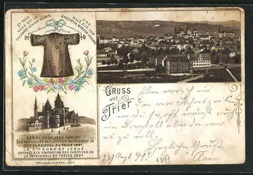 Vorläufer-Lithographie Trier, Der hl. Rock Jesu Christi ausgestellt in der Domkirche 1891, Teilansicht