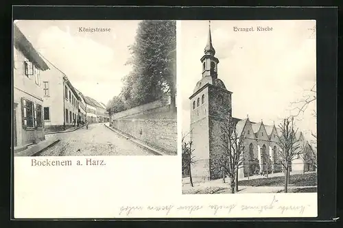 AK Bockenem am Harz, Blick in die Königsstrasse, Evangelische Kirche
