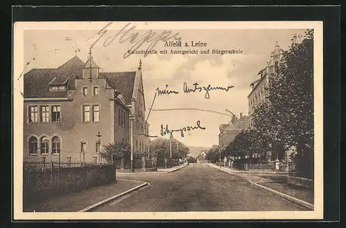 AK Alfeld a. Leine, Kalandstrasse mit Amtsgericht und Bürgerschule