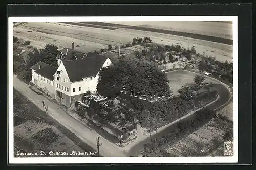 AK Lauenau a. D., Gaststätte Felsenkeller mit , Fliegeraufnahme