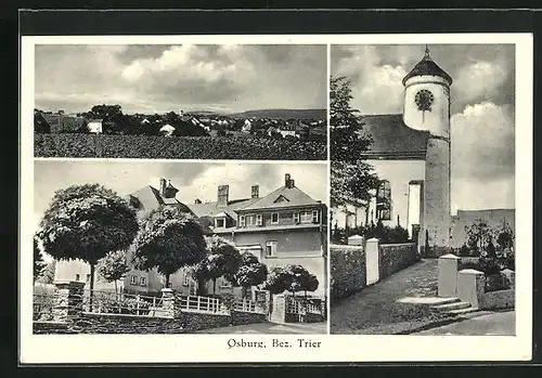 AK Osburg, Strassenpartie mit Blick zur Kirche, Totalansicht