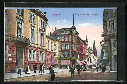 AK Bochum, Blick in die Bongardstrasse mit Rathaus