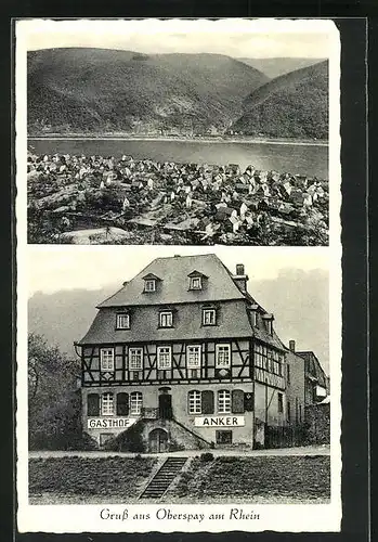 AK Oberspay, Gasthaus Zum Anker, Ortsansicht