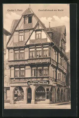 AK Goslar / Harz, Geschäftshaus am Markt mit Verkaufsstelle Krüger & Oberbeck