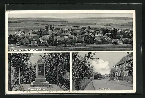 AK Hahndorf, Blick in die Dorfstrasse, Kriegerdenkmal, Totalansicht