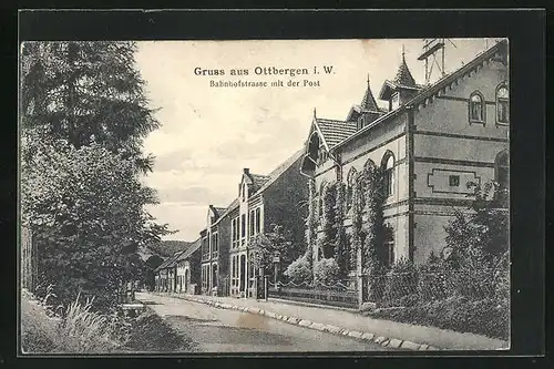 AK Ottbergen i. W., Bahnhofstrasse mit der Post
