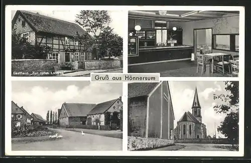 AK Hönnersum, Gasthaus Zur roten Laterne, Strassenpartie, Blick zur Kirche