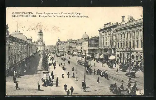 AK St. Pétersbourg, Perspective de Newsky et le Gostinny-Dvor, Tramway