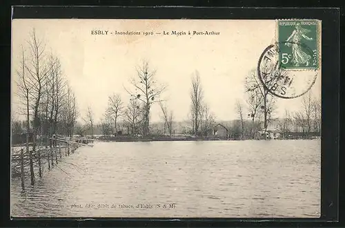 AK Esbly, Inondations 1910, le Morin à Port-Arthur