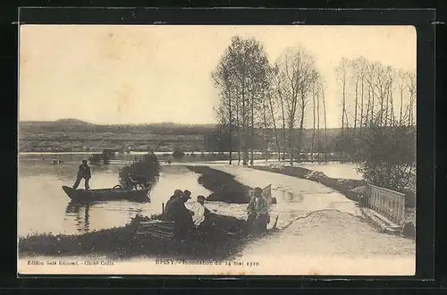 AK Episy, Inondation 1910, überschwemmte Ortschaft
