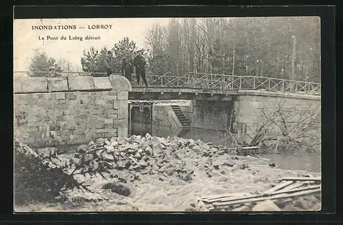 AK Lorroy, Inondations, Le Pont du Loing dètruit, Hochwasser