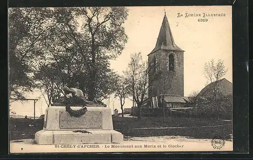 AK Saint-Chély-d`Apcher, Le Monument aux Morts et le Clocher
