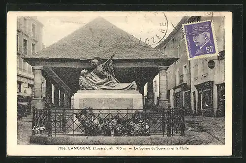 AK Langogne, Le Square du Souvenir et la Halle