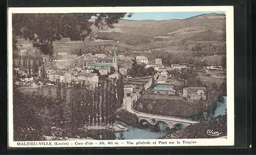 AK Malzieu-Ville, Cure d`air - Vue gènèrale et Pont sur la Truyère