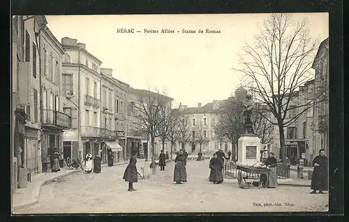 AK Nèrac, Petites Allèes - Statue de Romas