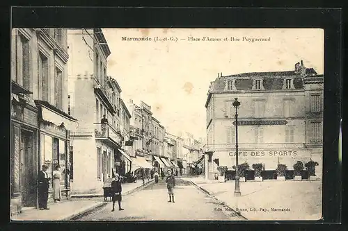 AK Marmande, Place d`Armes et Rue Puygueraud