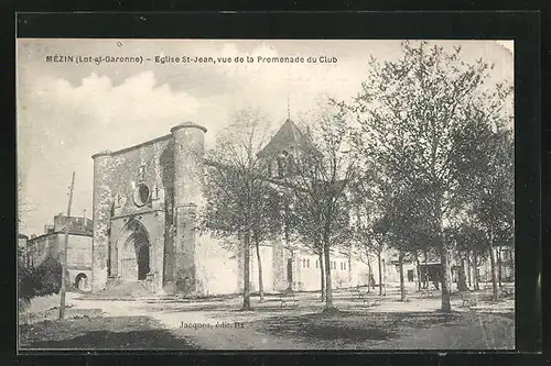 AK Mèzin, Eglise St-Jean, vue de la Promenade du Club