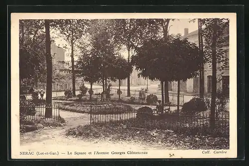 AK Nèrac, Le Square et l`Avenue Georges Clèmenceau