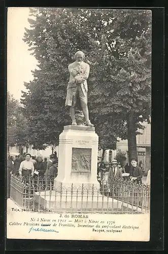 AK Nérac, Statue des Erfinders J. de Romas