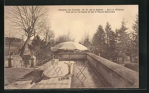 AK Bully, Pension de Famille -N.-D. de la Salette, Vue de la Terrasse et de la Route Nationale