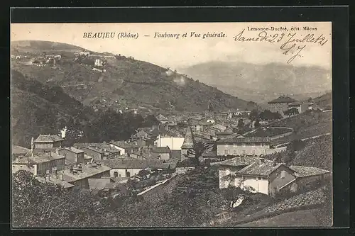 AK Beaujeu, Faubourg et Vue gènèrale